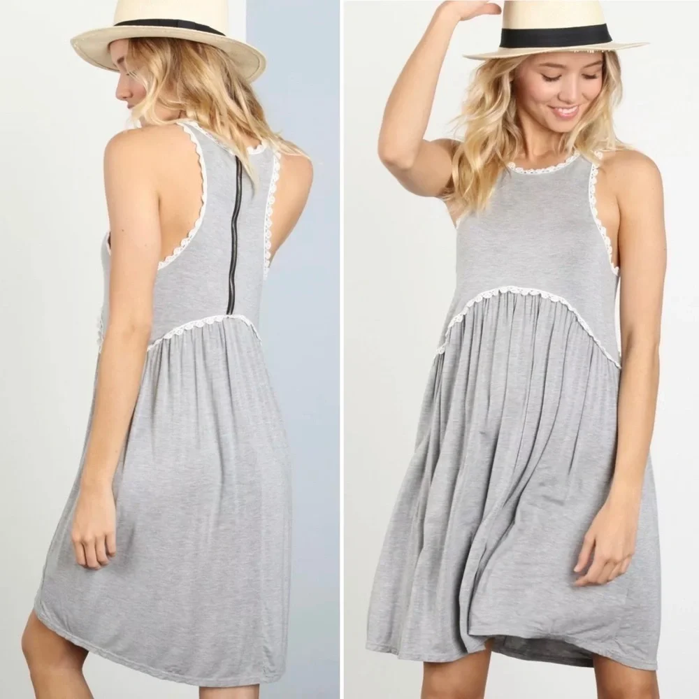 POL Heather Gray Baby Doll Racerback Midi Dress S - Picture 3 of 13